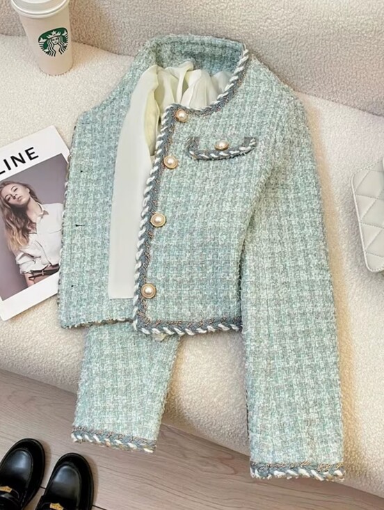 Jackets & Blazers - Exquisite Coarse Tweed Small fragrant style Short Coat Women's Spring Autumn